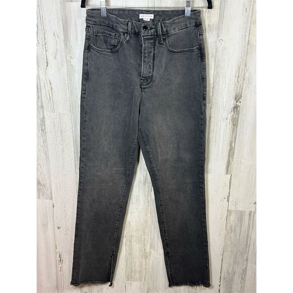 Good‎ American Size 8 Black Skinny Jeans Faded Slit bottom - Picture 2 of 10